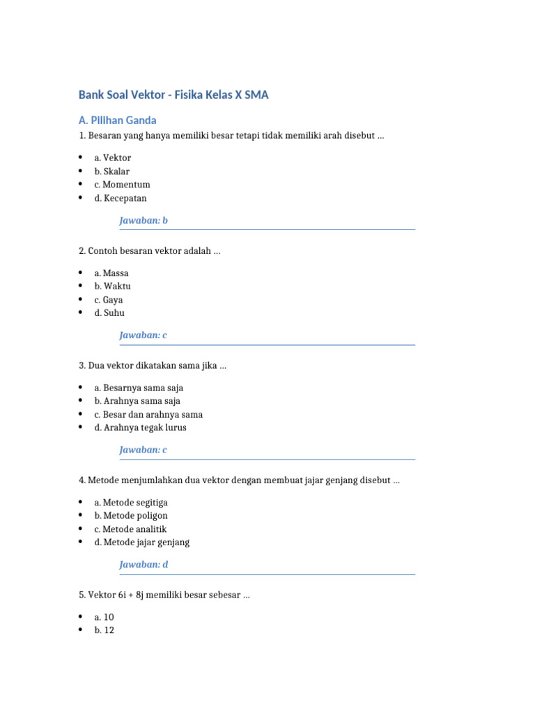 Bank Soal Vektor Fisika Kelas X PDF