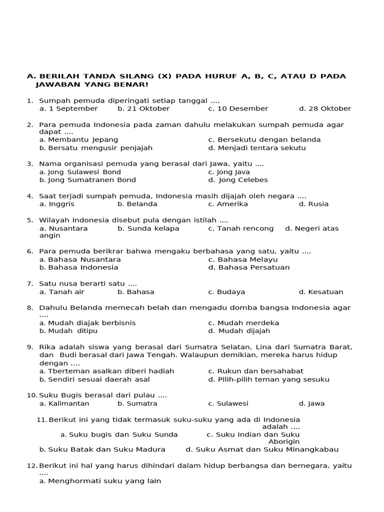 Soal dan Jawaban Sumpah Pemuda SD PDF